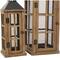 Brown Wood Lighthouse Style Candle Lantern Set